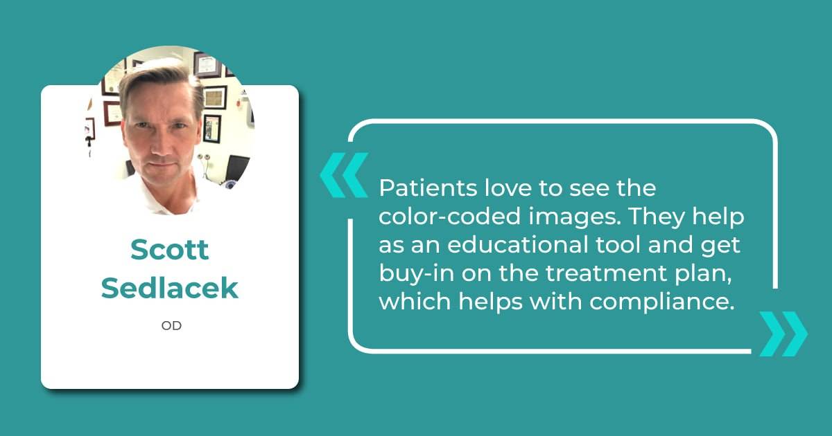 Quote of Scott Sedlacek, OD, on color coding patient education through Altris AI